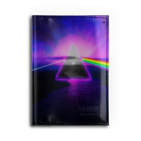 Обложка для автодокументов с принтом PINK FLOYD в Новосибирске, натуральная кожа |  размер 19,9*13 см; внутри 4 больших “конверта” для документов и один маленький отдел — туда идеально встанут права | music | pink floyd | the dark side of the moon | космос | луна | музыка | пинк флойд | призма | рок | треугольник | триангулярная призма