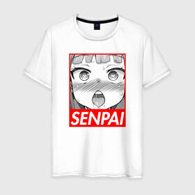 Мужская футболка хлопок с принтом SENPAI в Новосибирске, 100% хлопок | прямой крой, круглый вырез горловины, длина до линии бедер, слегка спущенное плечо. | ahegao | anime | japan | manga | sempai | senpai | аниме | ахегао | лицо | манга | семпай | сенпай | япония