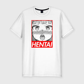 Мужская футболка премиум с принтом HENTAI в Новосибирске, 92% хлопок, 8% лайкра | приталенный силуэт, круглый вырез ворота, длина до линии бедра, короткий рукав | Тематика изображения на принте: ahegao | anime | japan | manga | sempai | senpai | аниме | ахегао | лицо | манга | семпай | сенпай | япония
