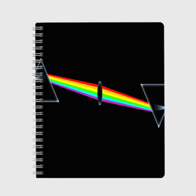 Тетрадь с принтом PINK FLOYD в Новосибирске, 100% бумага | 48 листов, плотность листов — 60 г/м2, плотность картонной обложки — 250 г/м2. Листы скреплены сбоку удобной пружинной спиралью. Уголки страниц и обложки скругленные. Цвет линий — светло-серый
 | music | pink floyd | the dark side of the moon | космос | луна | музыка | пинк флойд | призма | рок | треугольник | триангулярная призма