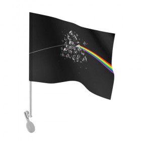 Флаг для автомобиля с принтом PINK FLOYD в Новосибирске, 100% полиэстер | Размер: 30*21 см | music | pink floyd | the dark side of the moon | космос | луна | музыка | пинк флойд | призма | рок | треугольник | триангулярная призма