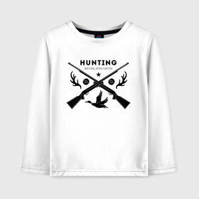 Детский лонгслив хлопок с принтом Hunting. Natural Born Hunter в Новосибирске, 100% хлопок | круглый вырез горловины, полуприлегающий силуэт, длина до линии бедер | hunter | natural born hunter | звезда | оружие | охота | охотник | птица | рога | ружье | селезень | трофей | утка | хобби