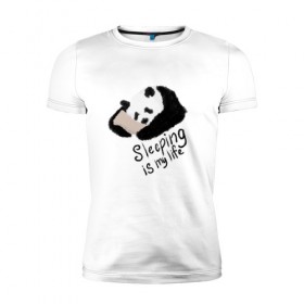 Мужская футболка премиум с принтом Спящая Панда в Новосибирске, 92% хлопок, 8% лайкра | приталенный силуэт, круглый вырез ворота, длина до линии бедра, короткий рукав | sleeping is my life | панда | сон | спать | спать это моя жизнь