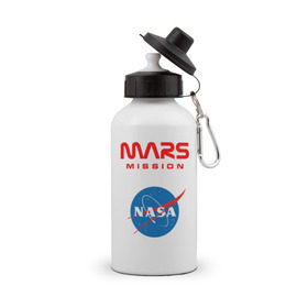 Бутылка спортивная с принтом Nasa Mars mission в Новосибирске, металл | емкость — 500 мл, в комплекте две пластиковые крышки и карабин для крепления | mars mission | миссия марс | наса | насса
