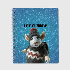 Тетрадь с принтом LET IT SNOW в Новосибирске, 100% бумага | 48 листов, плотность листов — 60 г/м2, плотность картонной обложки — 250 г/м2. Листы скреплены сбоку удобной пружинной спиралью. Уголки страниц и обложки скругленные. Цвет линий — светло-серый
 | let it snow | new year | new year 2020 | год крысы | зима | крыса | крыска | мышонок | мышь | надпись | новый год | новый год 2020 | снег | снежинки