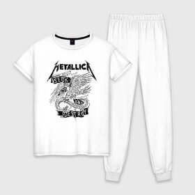 Женская пижама хлопок с принтом Metallica в Новосибирске, 100% хлопок | брюки и футболка прямого кроя, без карманов, на брюках мягкая резинка на поясе и по низу штанин | metalica | metallica | группа | джеймс хэтфилд | кирк хэмметт | ларс ульрих | метал | металика | металлика | миталика | музыка | роберт трухильо | рок | трэш | трэшметал | хард | хеви