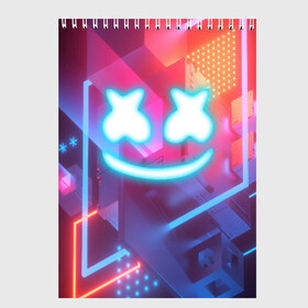 Скетчбук с принтом MARSHMELLO NEON в Новосибирске, 100% бумага
 | 48 листов, плотность листов — 100 г/м2, плотность картонной обложки — 250 г/м2. Листы скреплены сверху удобной пружинной спиралью | america | dj | marshmello | usa | америка | маршмелло