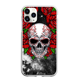 Чехол для iPhone 11 Pro Max матовый с принтом Skull and Roses в Новосибирске, Силикон |  | flowers | muertos | roses | skull | space | tribal | звезды | космос | лепестки | муэртос | розы | трайбл | цветы | череп