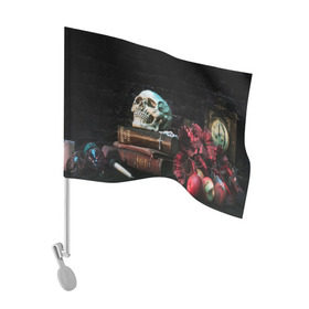Флаг для автомобиля с принтом ГОТИКА в Новосибирске, 100% полиэстер | Размер: 30*21 см | abstract | abstraction | bones | fantasy | skull | голова | кости | скилет | череп