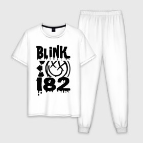 Мужская пижама хлопок с принтом Blink-182 в Новосибирске, 100% хлопок | брюки и футболка прямого кроя, без карманов, на брюках мягкая резинка на поясе и по низу штанин
 | blink | cheese | duck tape | filter | grilled | альтернативный | блинк | группа | дак тейп | марк хоппус | музыка | мэтт скиба | панк | поп | рок | скейт | трэвис баркер