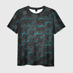 Мужская футболка 3D с принтом Turquoise Octagon в Новосибирске, 100% полиэфир | прямой крой, круглый вырез горловины, длина до линии бедер | octagon | бирюзовые соты | бирюзовый | неон | неоновые соты | октагон | соты