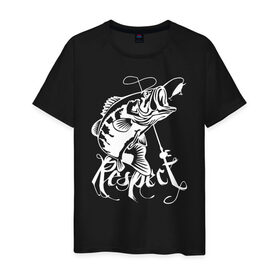 Мужская футболка хлопок с принтом Respect в Новосибирске, 100% хлопок | прямой крой, круглый вырез горловины, длина до линии бедер, слегка спущенное плечо. | рыба | рыбак | рыбалка | снасти | увлечение | улов | хобби