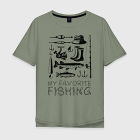 Мужская футболка хлопок Oversize с принтом Моя любимая рыбалка в Новосибирске, 100% хлопок | свободный крой, круглый ворот, “спинка” длиннее передней части | Тематика изображения на принте: cap | coil | fishing | fishing line | float | hook | pike | spinning | spoon | trout | wellingtons | блесна | катушка | крючок | леска | поплавок | рыбалка | сапоги | спиннинг | форель | шляпа | щука