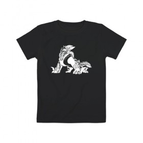 Детская футболка хлопок с принтом Monster Hunter: World в Новосибирске, 100% хлопок | круглый вырез горловины, полуприлегающий силуэт, длина до линии бедер | dragon | game | hunter | logo | monster | world | дракон | драконы | игра | монстр | монстры | охотник