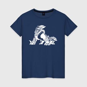 Женская футболка хлопок с принтом Monster Hunter: World в Новосибирске, 100% хлопок | прямой крой, круглый вырез горловины, длина до линии бедер, слегка спущенное плечо | dragon | game | hunter | logo | monster | world | дракон | драконы | игра | монстр | монстры | охотник