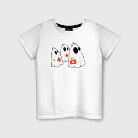 Детская футболка хлопок с принтом Мед Призраки в Новосибирске, 100% хлопок | круглый вырез горловины, полуприлегающий силуэт, длина до линии бедер | Тематика изображения на принте: doctor | halloween | health | nurse | доктор | медбрат | медсестра | привидение | призрак | хеллоуин | хэллоуин