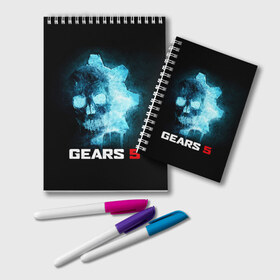 Блокнот с принтом GEARS 5 в Новосибирске, 100% бумага | 48 листов, плотность листов — 60 г/м2, плотность картонной обложки — 250 г/м2. Листы скреплены удобной пружинной спиралью. Цвет линий — светло-серый
 | game | games | gears | gears 5 | gears of war | logo | shooter | symbol | war | боевик | вар | войны | гирс | гирс 5 | гирс оф вар | игра | игры | лого | логотип | символ | шестерни | шутер