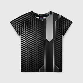 Детская футболка 3D с принтом Кибернетическая броня в Новосибирске, 100% гипоаллергенный полиэфир | прямой крой, круглый вырез горловины, длина до линии бедер, чуть спущенное плечо, ткань немного тянется | abstract | black | carbon | cars | diy | fiber | hexagon | hi tech | psybient | psychill | skyrim | to | vinyl | wot | броня | карбон | металл | соты | сталь | форма | шестиугольник