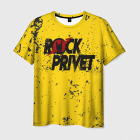 Мужская футболка 3D с принтом Rock Privet в Новосибирске, 100% полиэфир | прямой крой, круглый вырез горловины, длина до линии бедер | Тематика изображения на принте: rock | rock privet | рок. рок привет