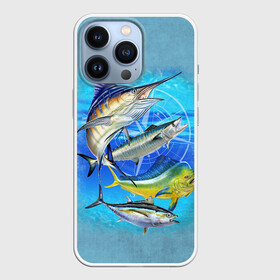 Чехол для iPhone 13 Pro с принтом Marlin and other fish в Новосибирске,  |  | Тематика изображения на принте: рыба | рыбак | рыбалка | снасти | увлечение | улов | хобби