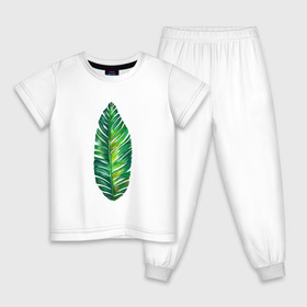 Детская пижама хлопок с принтом Лист в Новосибирске, 100% хлопок |  брюки и футболка прямого кроя, без карманов, на брюках мягкая резинка на поясе и по низу штанин
 | лист | лист пальмы | минимализм | тропики