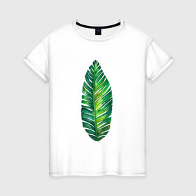 Женская футболка хлопок с принтом Лист в Новосибирске, 100% хлопок | прямой крой, круглый вырез горловины, длина до линии бедер, слегка спущенное плечо | лист | лист пальмы | минимализм | тропики