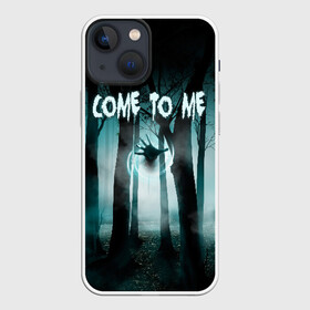Чехол для iPhone 13 mini с принтом Призрак в лесу в Новосибирске,  |  | Тематика изображения на принте: come to me | deat | die | деревья | иди ко мне | лес | магия | ночь | отвали | приведение | призрак | рука | туман | ужас | ужастик | ужасы