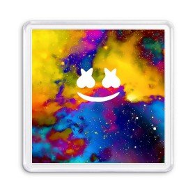 Магнит 55*55 с принтом MARSHMELLO в Новосибирске, Пластик | Размер: 65*65 мм; Размер печати: 55*55 мм | christopher comstock | cosmos | dj | marshmello | music | вселенная | диджей | клубная музыкакосмос | клубняк | краски | крис комсток | логотип | маршмэллоу | музыка