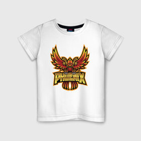 Детская футболка хлопок с принтом Феникс / Phoenix в Новосибирске, 100% хлопок | круглый вырез горловины, полуприлегающий силуэт, длина до линии бедер | design | logo | mascot | герои | звери | киберспорт | крылья | огонь | пламя | спортивная | стиль | талисман | фитнес | форма | футбол | яркие