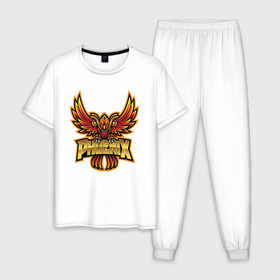 Мужская пижама хлопок с принтом Феникс / Phoenix в Новосибирске, 100% хлопок | брюки и футболка прямого кроя, без карманов, на брюках мягкая резинка на поясе и по низу штанин
 | design | logo | mascot | герои | звери | киберспорт | крылья | огонь | пламя | спортивная | стиль | талисман | фитнес | форма | футбол | яркие