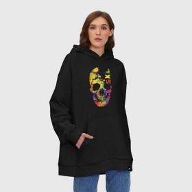 Худи SuperOversize хлопок с принтом Color skull в Новосибирске, 70% хлопок, 30% полиэстер, мягкий начес внутри | карман-кенгуру, эластичная резинка на манжетах и по нижней кромке, двухслойный капюшон
 | 