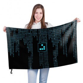 Флаг 3D с принтом ДВОИЧНАЯ СИСТЕМА в Новосибирске, 100% полиэстер | плотность ткани — 95 г/м2, размер — 67 х 109 см. Принт наносится с одной стороны | hugo weaving | pc | the matrix | код | компьютеры | матрица | матрица 4 | программист | программный код | цифры
