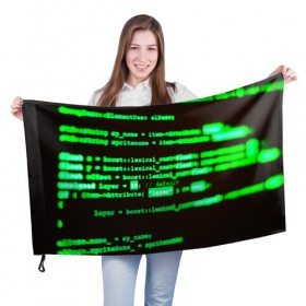 Флаг 3D с принтом КИСЛОТНЫЙ КОД в Новосибирске, 100% полиэстер | плотность ткани — 95 г/м2, размер — 67 х 109 см. Принт наносится с одной стороны | hugo weaving | pc | the matrix | код | компьютеры | матрица | матрица 4 | программист | программный код | цифры