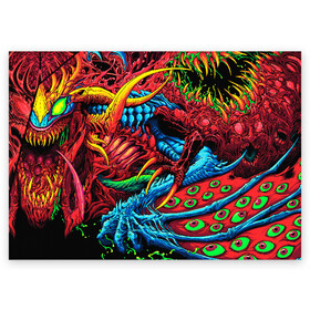 Поздравительная открытка с принтом CS GO hyper beast skin в Новосибирске, 100% бумага | плотность бумаги 280 г/м2, матовая, на обратной стороне линовка и место для марки
 | awp | counter strike | cs go | cs go global offensive | hyper beast | skin cs | team cs | команды cs | скины оружия | скоростной зверь | хайпер бист