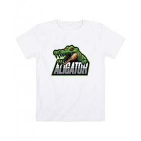 Детская футболка хлопок с принтом Alligator / Аллигатор в Новосибирске, 100% хлопок | круглый вырез горловины, полуприлегающий силуэт, длина до линии бедер | Тематика изображения на принте: design | logo | mascot | герои | дикий | звери | киберспорт | крокодил | спортивная | стиль | талисман | фитнес | форма | футбол | яркие