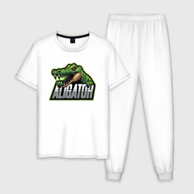 Мужская пижама хлопок с принтом Alligator / Аллигатор в Новосибирске, 100% хлопок | брюки и футболка прямого кроя, без карманов, на брюках мягкая резинка на поясе и по низу штанин
 | design | logo | mascot | герои | дикий | звери | киберспорт | крокодил | спортивная | стиль | талисман | фитнес | форма | футбол | яркие
