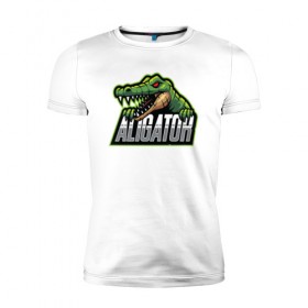 Мужская футболка премиум с принтом Alligator / Аллигатор в Новосибирске, 92% хлопок, 8% лайкра | приталенный силуэт, круглый вырез ворота, длина до линии бедра, короткий рукав | design | logo | mascot | герои | дикий | звери | киберспорт | крокодил | спортивная | стиль | талисман | фитнес | форма | футбол | яркие