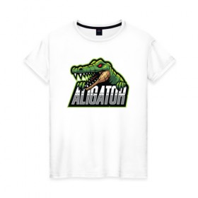 Женская футболка хлопок с принтом Alligator / Аллигатор в Новосибирске, 100% хлопок | прямой крой, круглый вырез горловины, длина до линии бедер, слегка спущенное плечо | design | logo | mascot | герои | дикий | звери | киберспорт | крокодил | спортивная | стиль | талисман | фитнес | форма | футбол | яркие