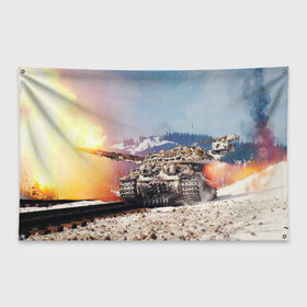 Флаг-баннер с принтом ТАНК в Новосибирске, 100% полиэстер | размер 67 х 109 см, плотность ткани — 95 г/м2; по краям флага есть четыре люверса для крепления | game | tank | war | боевой танк | война | выстрел | дым | игра | искры | огонь | пламя | танк | танкист | техника