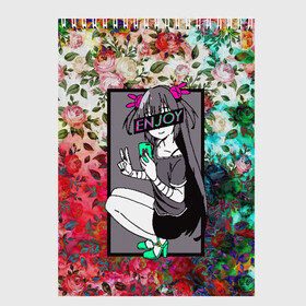 Скетчбук с принтом Enjoy Anime Flowers в Новосибирске, 100% бумага
 | 48 листов, плотность листов — 100 г/м2, плотность картонной обложки — 250 г/м2. Листы скреплены сверху удобной пружинной спиралью | anime | aquarell | enjoy | flowers | glitch | retrowave | sad | sadness | vaporwave | акварель | аниме | анимэ | глитч | глич | грустно | грустный | грусть | надписи | цветы