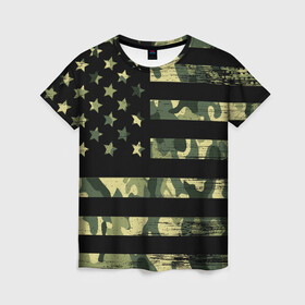 Женская футболка 3D с принтом American Flag Camo в Новосибирске, 100% полиэфир ( синтетическое хлопкоподобное полотно) | прямой крой, круглый вырез горловины, длина до линии бедер | eagle | states | united | usa | армейские | армия | камуфляж | орел | служба | снайпер | соединенных | солдат | сша | форма | штатов