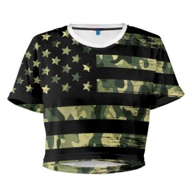 Женская футболка Cropp-top с принтом American Flag Camo в Новосибирске, 100% полиэстер | круглая горловина, длина футболки до линии талии, рукава с отворотами | Тематика изображения на принте: eagle | states | united | usa | армейские | армия | камуфляж | орел | служба | снайпер | соединенных | солдат | сша | форма | штатов