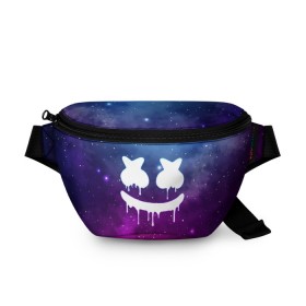 Поясная сумка 3D с принтом MARSHMELLO MELT SPACE в Новосибирске, 100% полиэстер | плотная ткань, ремень с регулируемой длиной, внутри несколько карманов для мелочей, основное отделение и карман с обратной стороны сумки застегиваются на молнию | america | dj | marshmello | usa | америка | маршмелло