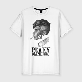 Мужская футболка хлопок Slim с принтом Peaky Blinders в Новосибирске, 92% хлопок, 8% лайкра | приталенный силуэт, круглый вырез ворота, длина до линии бедра, короткий рукав | blinders | peaky | shelby | thomas | козырьки | острые | сериалы | томас | шелби