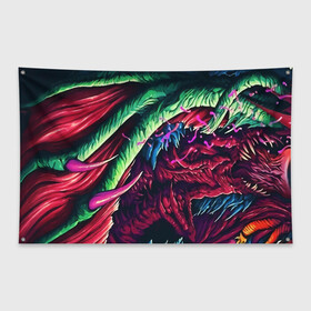 Флаг-баннер с принтом HYPER BEAST в Новосибирске, 100% полиэстер | размер 67 х 109 см, плотность ткани — 95 г/м2; по краям флага есть четыре люверса для крепления | awp | counter strike | cs go | cs go global offensive | hyper beast | skin cs | team cs | команды cs | скины оружия | скоростной зверь | хайпер бист