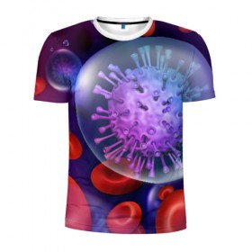 Мужская футболка 3D спортивная с принтом Лейкоциты и клетка в Новосибирске, 100% полиэстер с улучшенными характеристиками | приталенный силуэт, круглая горловина, широкие плечи, сужается к линии бедра | вены | внутренности | кровь | лейкоциты | медицина | операция | разрез | сердце | строение человека | ужас | ужасы | частицы