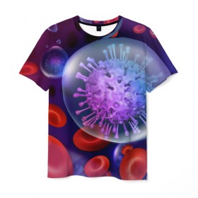 Мужская футболка 3D с принтом Лейкоциты и клетка в Новосибирске, 100% полиэфир | прямой крой, круглый вырез горловины, длина до линии бедер | вены | внутренности | кровь | лейкоциты | медицина | операция | разрез | сердце | строение человека | ужас | ужасы | частицы