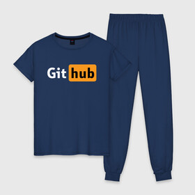 Женская пижама хлопок с принтом Git Hub в Новосибирске, 100% хлопок | брюки и футболка прямого кроя, без карманов, на брюках мягкая резинка на поясе и по низу штанин | git hub | github | it | кодинг