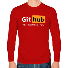Мужской лонгслив хлопок с принтом GitHub Fork Place в Новосибирске, 100% хлопок |  | Тематика изображения на принте: git hub | github | it | кодинг
