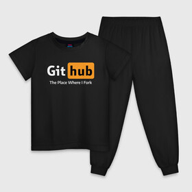 Детская пижама хлопок с принтом GitHub Fork Place в Новосибирске, 100% хлопок |  брюки и футболка прямого кроя, без карманов, на брюках мягкая резинка на поясе и по низу штанин
 | Тематика изображения на принте: git hub | github | it | кодинг